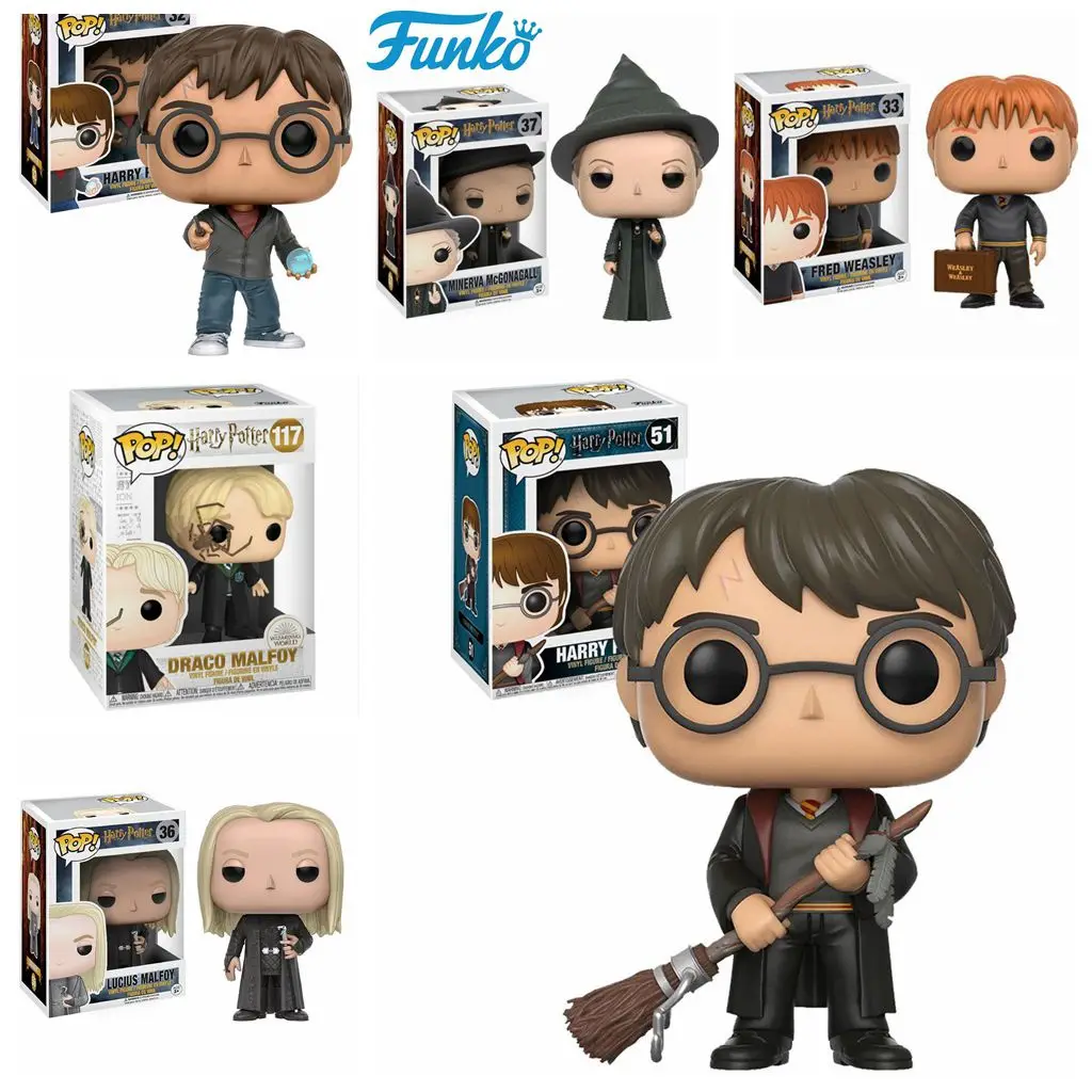 Funko Pop Wisarding World Vinyl Figures Minerva 37 # Draco Malfoy 117 # Lucius Malfoy 36 # Fred Weasley 33 # Pvc Dolls Model Toys