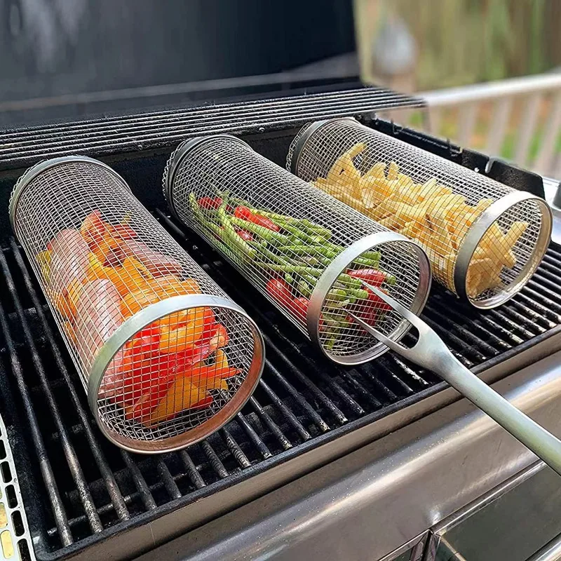 Barbecue Gabbia Barbecue Barile 304 In Acciaio Inox Rotolamento Barbecue Cestino Circolare Barbecue Tamburo Barbecue Rete