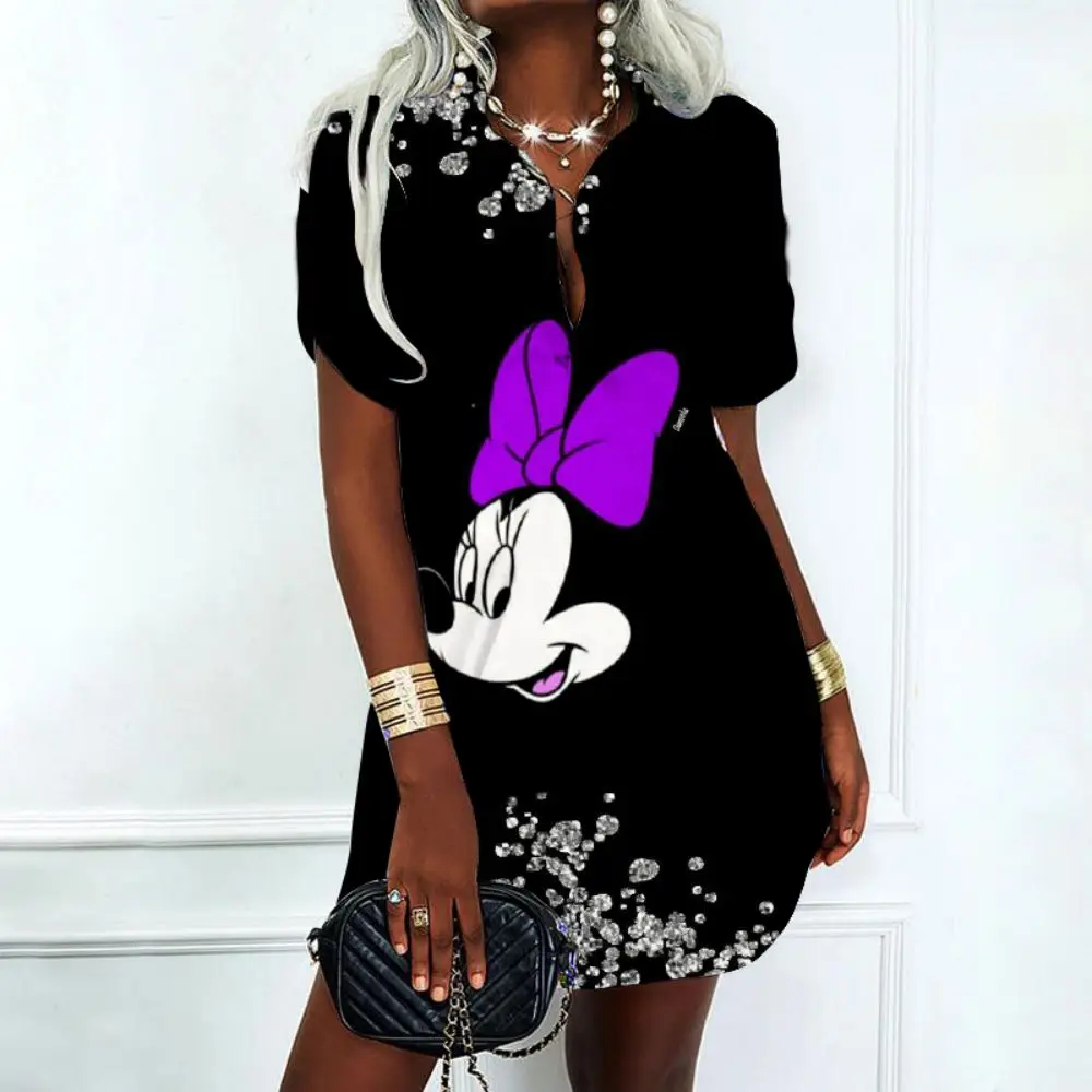 Abiti Estivi Donna 2022 Offerta Abito Vintage Abito Sexy Per Donna Polo Con Scollo A V Mickey Disney Moda Coreana Minnie Mouse