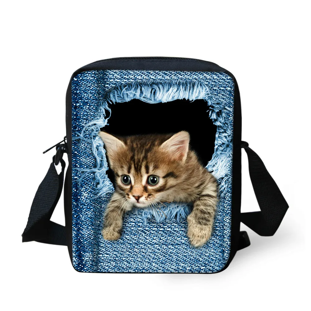 Designer Women Messenger Bags Dog Cat Denim Print Girls Kids Cross Body Bag Cute Pug Bulldog Crossbody Shoulder Bag Donna