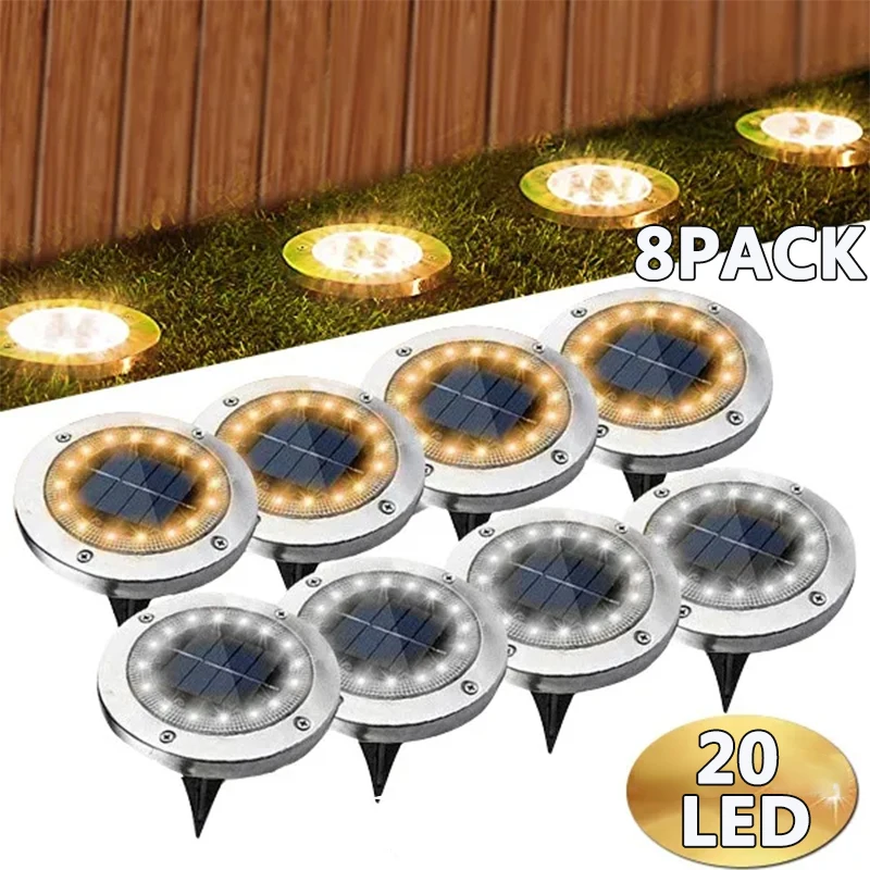 8/20Led Solar Power Disk Light Outdoor Garden Solar Underground Light Deck Light Spotlight Sepolto Solar Led Lamp Garden Decor