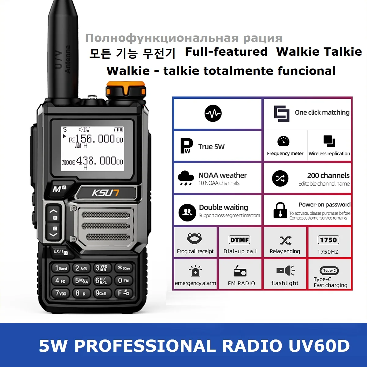 Ricevitore Airband Radio 5 Watt Walkie Talkie Professionale A Lungo Raggio Portatile Ricaricabile Uhf Vhf Noaa Walkie Talkie Ksut Uv60D