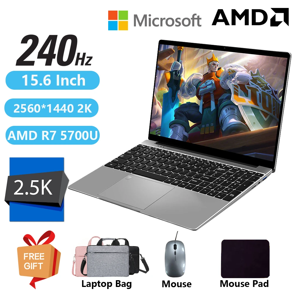 2024 Amd Laptop Gaming Office Business Notebook Win11 15.6 Pollici Ips 2.5K Amd Ryzen7 5700U 8 Core 32Gb Ddr4 2Tb Pcie 9000Mah