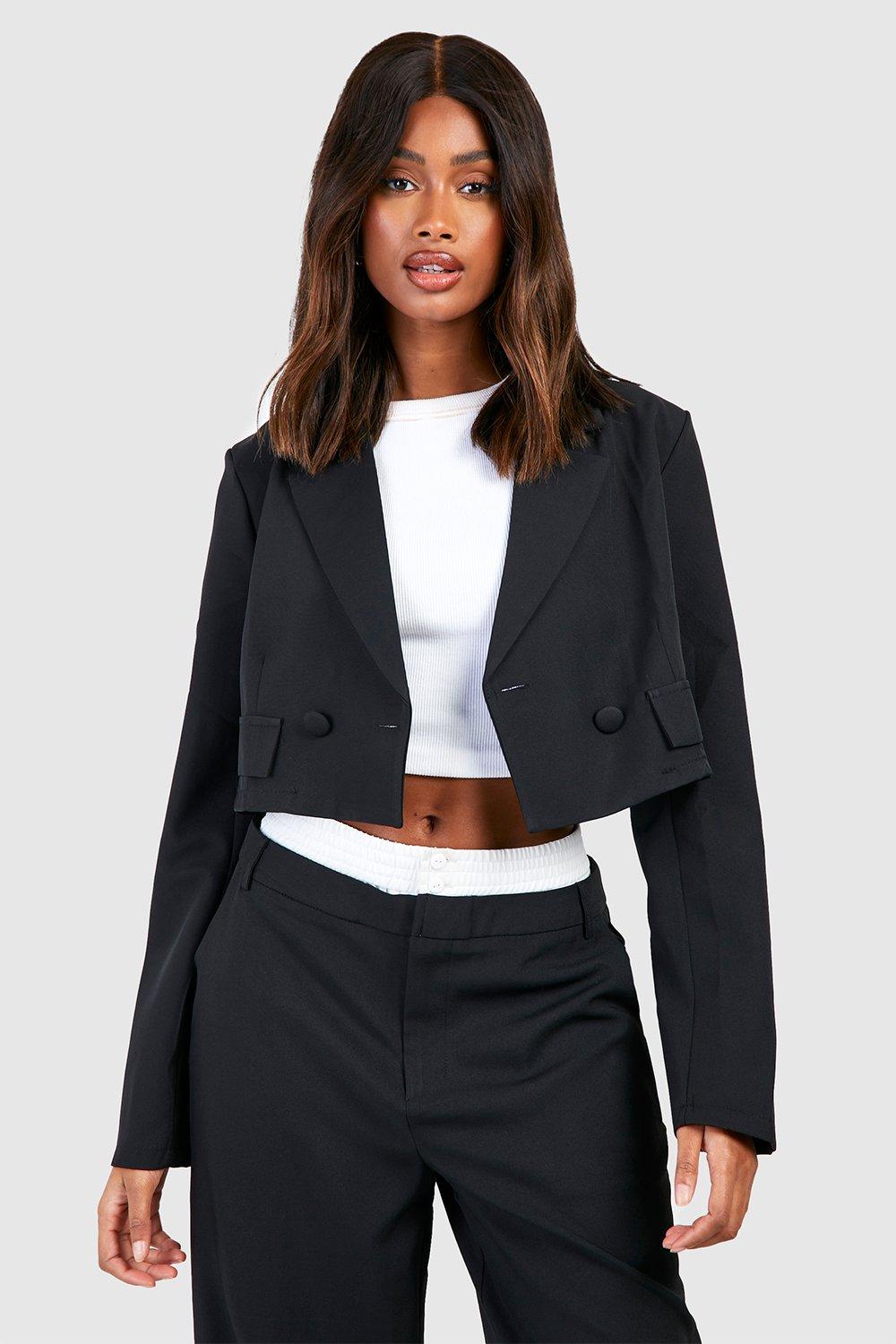 Basic Pocket Detail Boxy Cropped Blazer, Nero