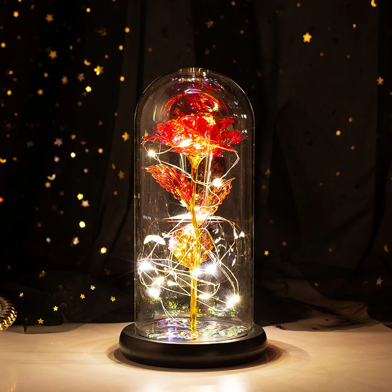 2021 Led Enchanted Galaxy Rose Eternal 24K Gold Foil Flower Con Luci A Stringa Di Fata A Cupola Per I Regali Di San Valentino Di Natale