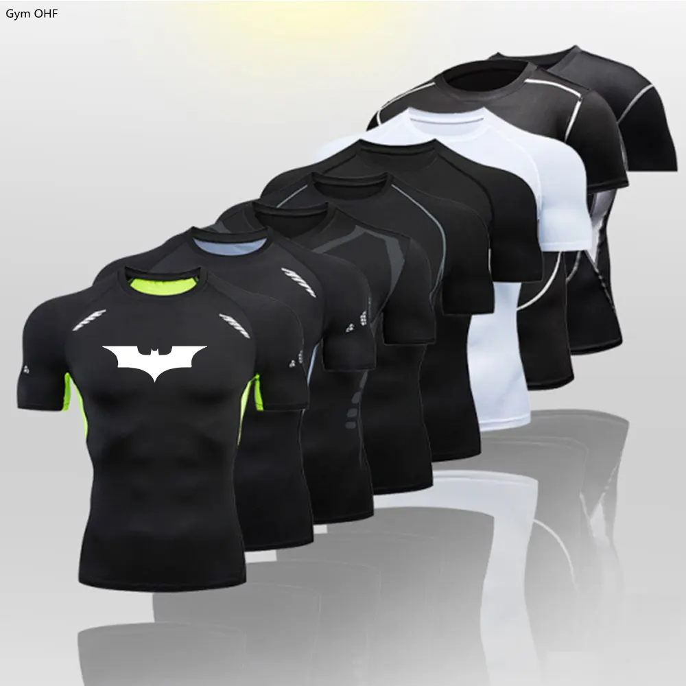 Maglietta Da Uomo Outdoor Training Fitness Gym Jogging Running Felpa Bat/-Man Compression Shirts Stretto Elastico Traspirante