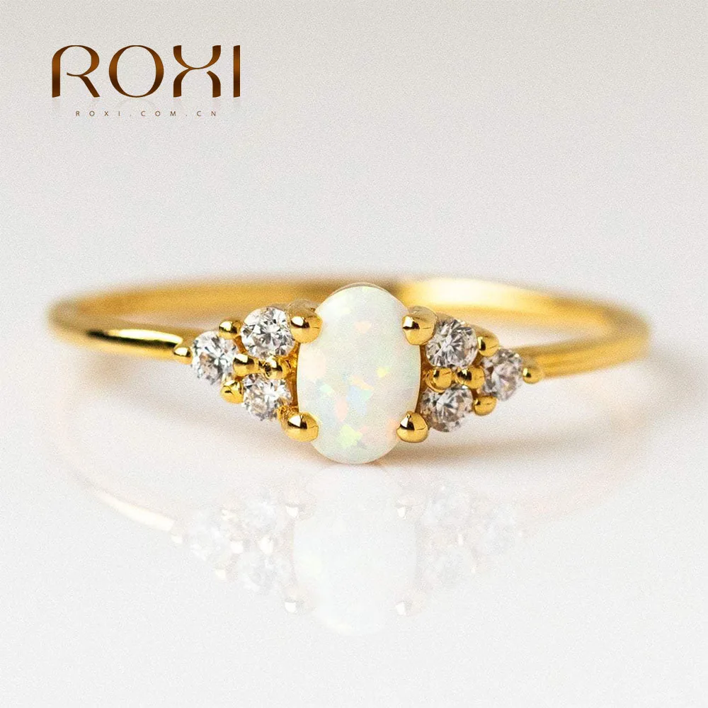 Roxi Anillo Plata S925 Anello Nuziale Da Donna In Argento Sterling Con Opale Di Cristallo Microintarsiato Anelli Da Dito Placcati In Oro 18 Carati 6 7
