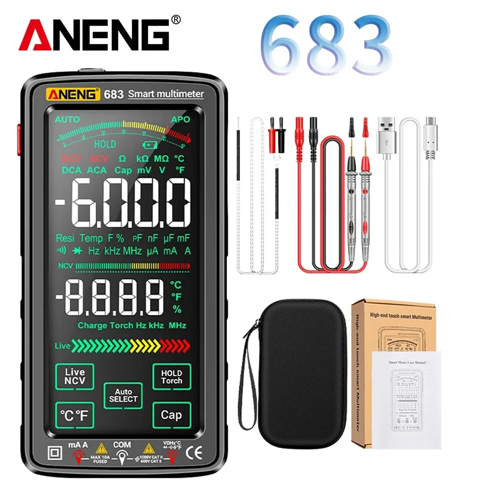Aneng 683 Smart Multimeter High-End Touch 6000 Conteggi Multimetro Test Multites Ricaricabili/Dc Voltage Ohm Diodo Tester Per Strumento