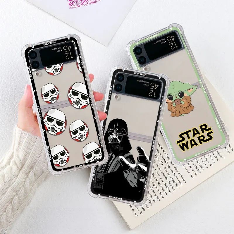 Custodia Airbag Per Samsung Galaxy Z Flip 4 3 5G Cover Rigida Per Pc Trasparente Zflip3 Zflip4 Custodia Antiurto Cool Starwars Anime Fundas