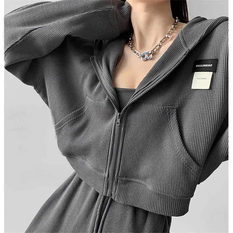 Deeptown Harajuku Felpe Da Donna Moda Coreana Abbigliamento Sportivo Felpe Con Zip Da Donna Vintage Streetwear Basic Casual Cropped Top