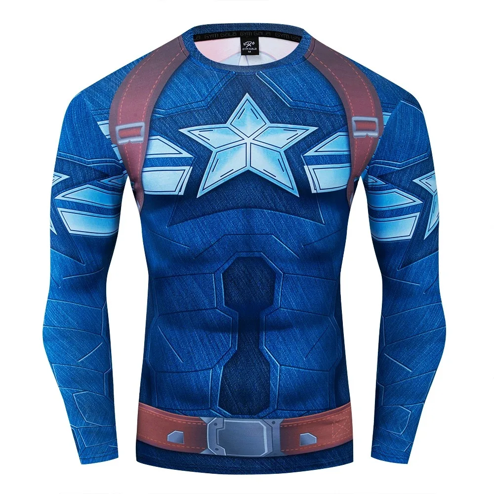 Super Hero Captain Compression Shirts Gym Workout Fitness Undershirts Manica Corta Quick Dry Athletic T-Shirt Top Sportswear