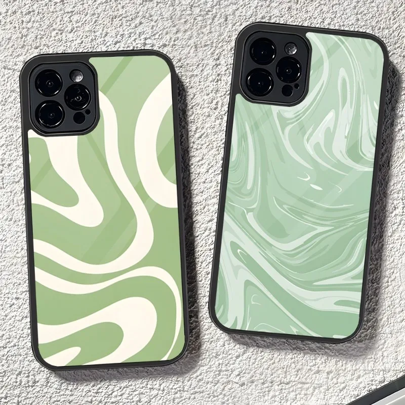 Custodia Per Telefono Estetica Sage Green Swirl Pc + Tpu Per Iphone Apple 12 Pro Max 11 13 14 Mini 6S 8 7 Plus X Xs Cover
