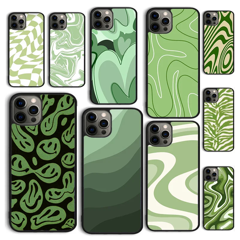 Autumu Sage Green Swirl Cover Estetica Per Telefono Per Iphone 15 12 Mini Xs Xr 11 13 14 Pro Max Se2020 Apple 6 7 8 Plus Coque