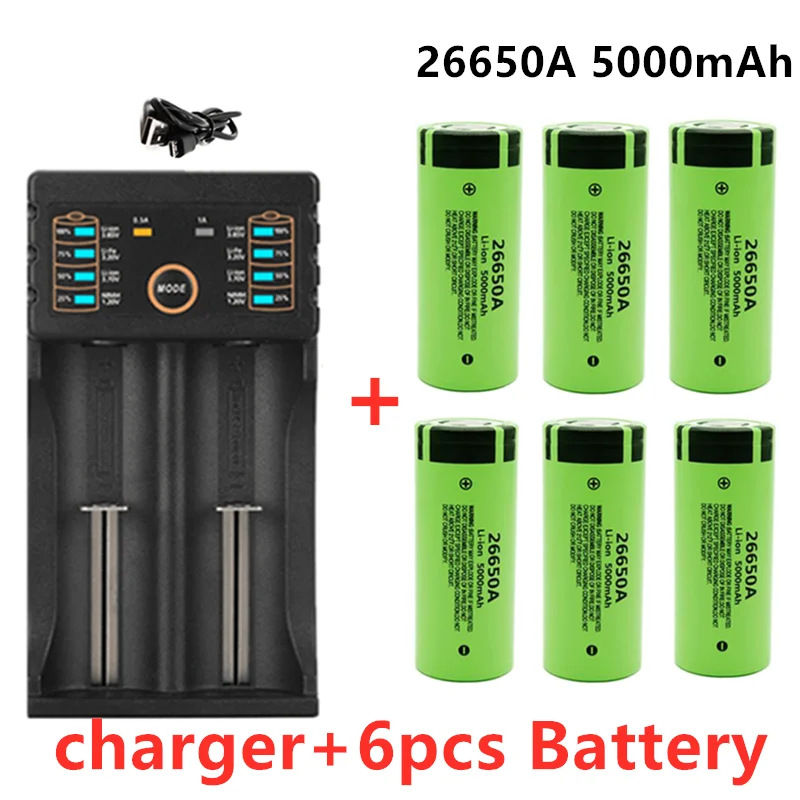 Nouveau Original Haute Qualité 26650 Batterie 5000Mah 3.7V 50A Batterie Ricaricabili D'Ion De Lithium Pour 26650A Led Lampe
