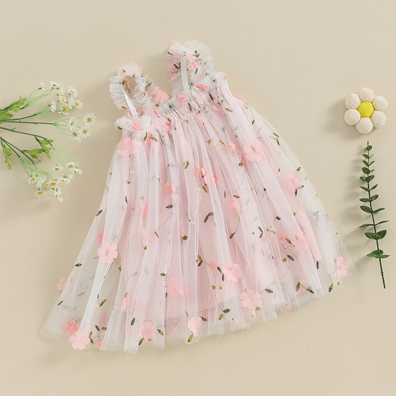 Toddler Girl Princess Dress Baby Floral Tulle Costume Kids Summer Senza Maniche Strap Dresses Neonato Birthday Party Clothes