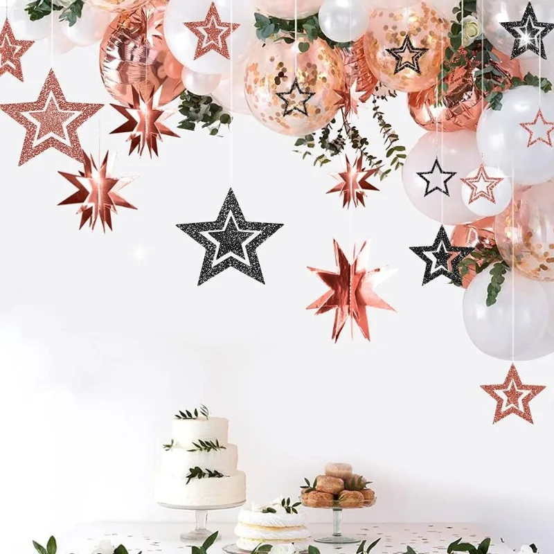Rose Gold Black Wedding 3D Star Garland Twinkle Little Star Decorazioni Per Stelle Di San Valentino Fondale Appeso Banner Streamer