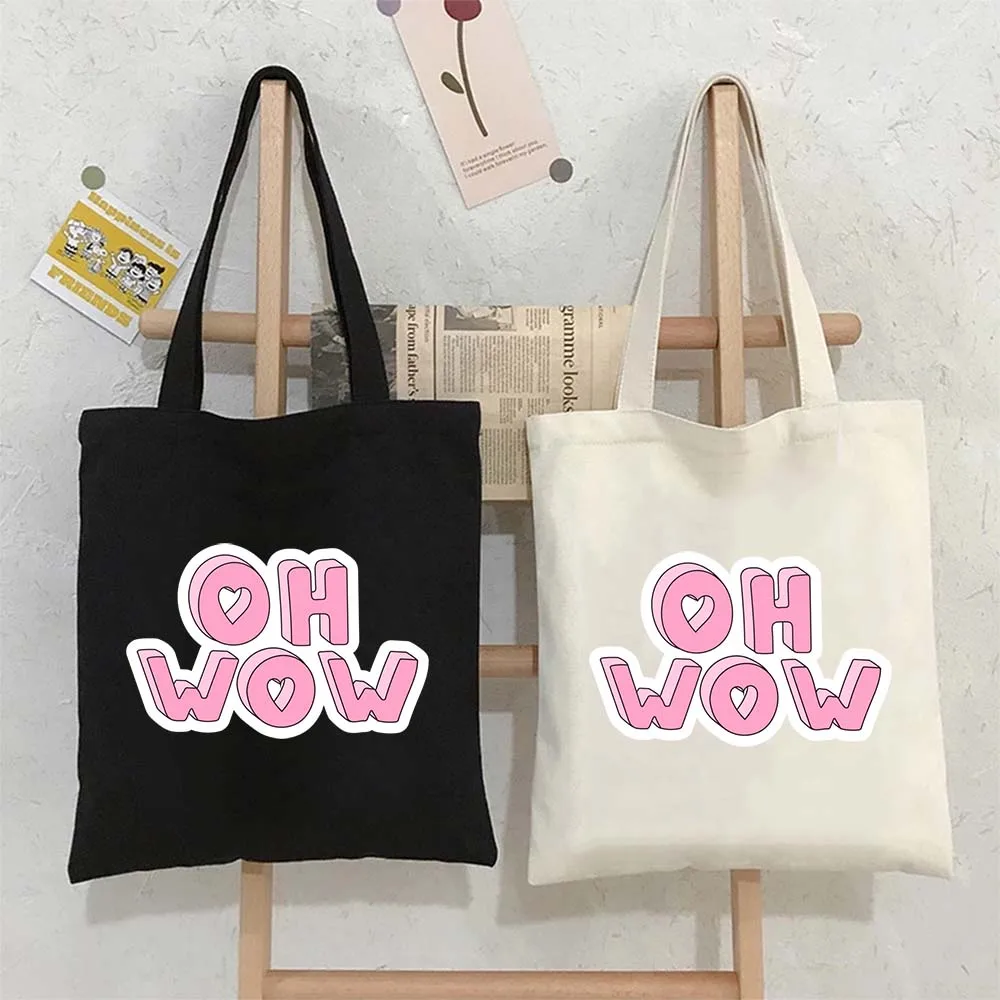 Iscrizione Oh Wow Borse A Tracolla Scritte Frasi Scritte Citazione Tote Bag Donna Shopping Bag Grandi Borse Riutilizzabili