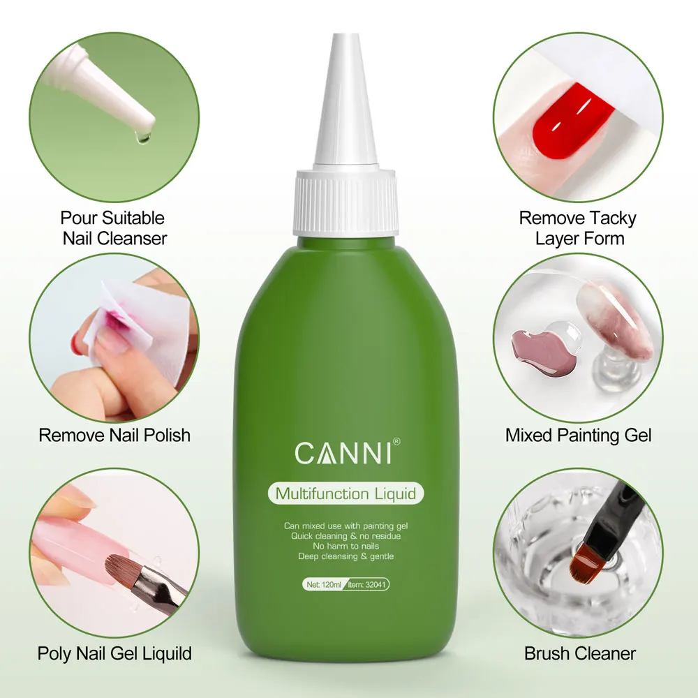 Canni Multifunzione Liquid Brush Cleanser Acrilico Nails Jelly Gel Uv Venalisa Nail Extension Poly Nail Gel Slip Liquid Remover