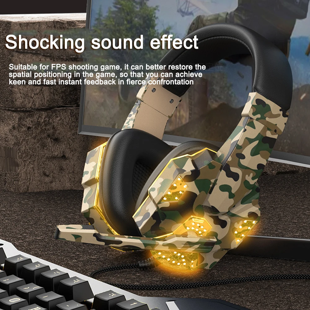Cuffie Ps4 Camouflage Casque Wired Pc Gamer Cuffie Da Gioco Stereo Con Microfono Luci A Led Per Switch/Xbox One S/Xbox One X