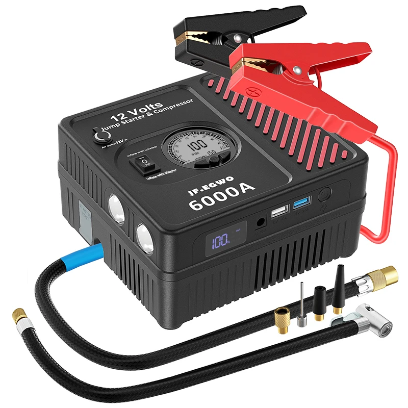 Jfegwo 2000A 3000A 6000A Avviatore Di Emergenza Professionale Per Auto Con Potente Dispositivo Di Avviamento Per Auto Con Pompa A Compressore Per Auto