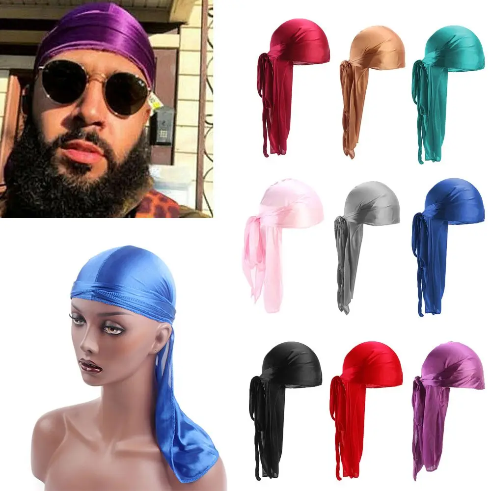 Uomo Donna Bandana Silk Durag Turbante Hijab Cappello Da Pirata Cancro Testa Sciarpa Chemio Cap Pre-Legato Headwrap