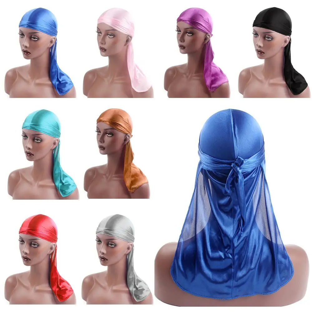 Uomo Donna Bandana Silk Durag Turbante Hijab Cappello Da Pirata Cancro Testa Sciarpa Chemio Cap Pre-Legato Headwrap