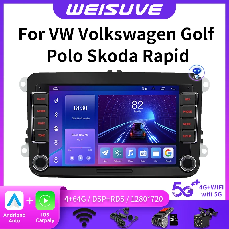 Per Vw Volkswagen Golf Polo Skoda Rapid Octavia Radio Tiguan Passat B7 B6 Jetta Android 12 2 Din Auto Carplay Gps Radio 64G 48Eq