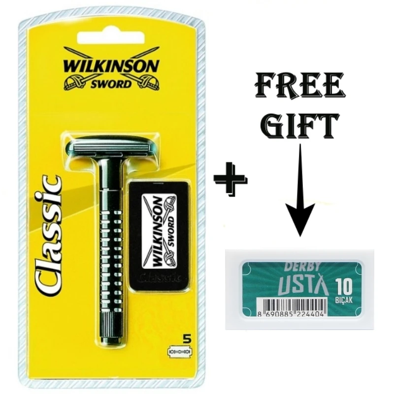 Wilkinson Sword Classic Double Edge Razor + 5 Lame Di Rasoio Wilkinson + 5 Lame Di Rasoio Derby Usta