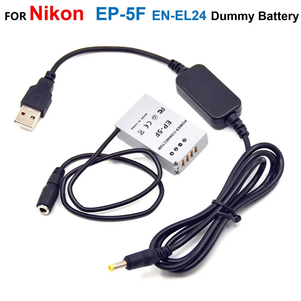 Cavo Usb 5V Adattatore Per Caricabatterie Power Bank + Ep-5F Accoppiatore Cc En-El24 Batteria Falsa Eh5 Per Nikon 1 J5 1 J5 Camrea
