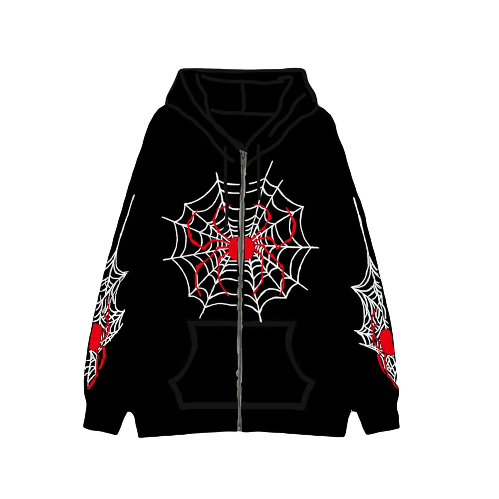 Felpe Con Zip Per Donna Felpa Con Cappuccio A Maniche Lunghe Con Stampa Ragnatela E Zip Con Tasche Felpa Con Cappuccio Di Halloween Felpa Con Cappucci