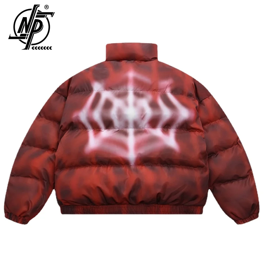 Hip Hop Imbottito Parka Giacca Invernale Ragnatela Stampa Grafica Tie Dye Spessa Calda Parka 2023 Uomini Harajuku Puffer Parka Cappotto