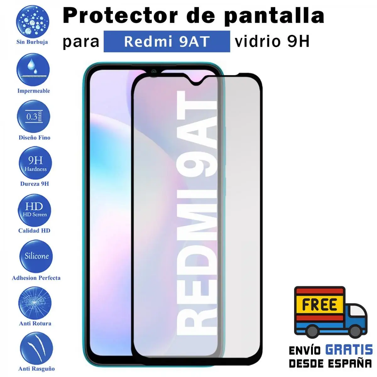 Proteggi Schermo In Vetro Temperato Nero Xiaomi Redmi 9At 9H Per Movil - Todotumovil