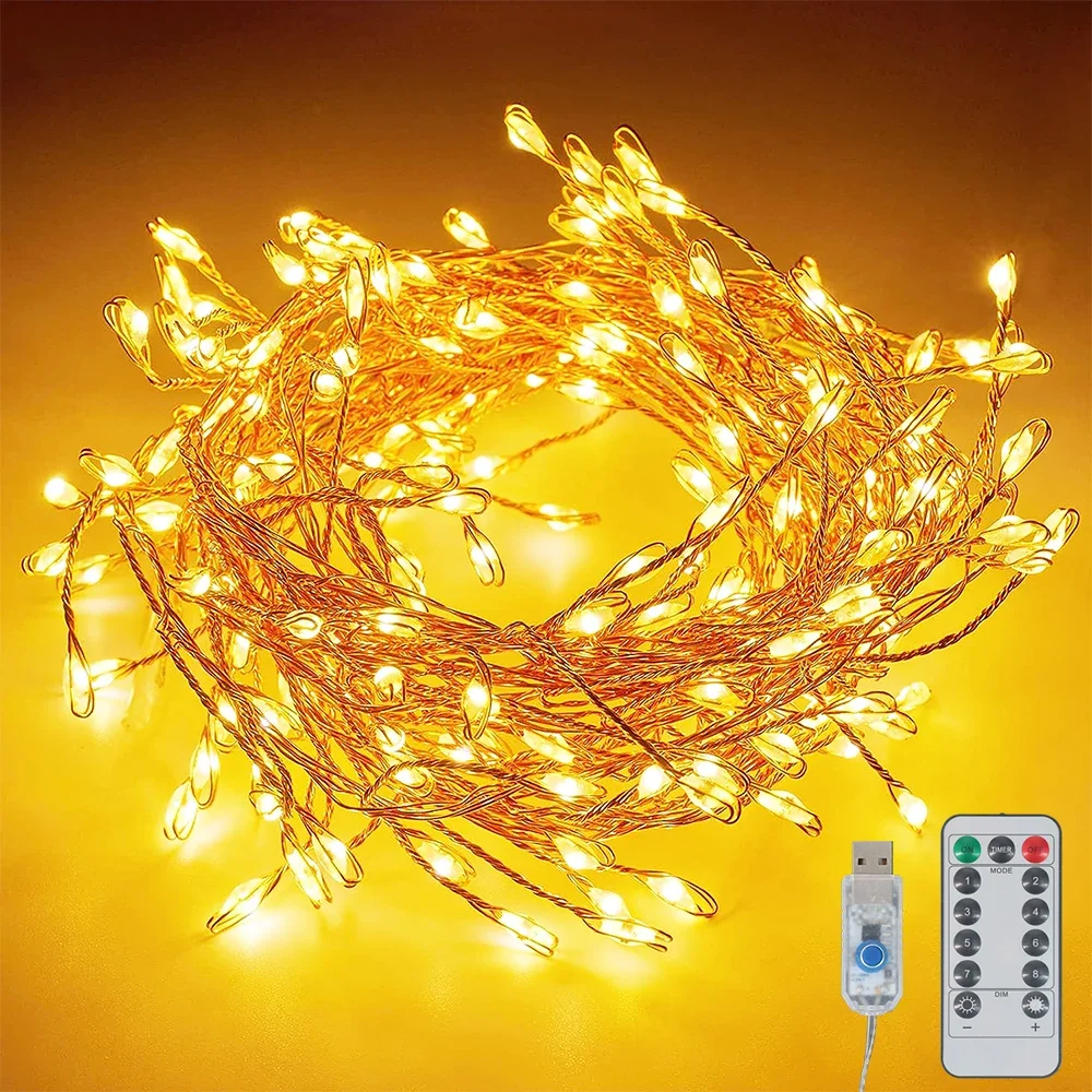 Usb Christmas String Lights Fairy Cluster Petardo Lights 8 Modalità Telecomando Led Garland Lights For Holiday Party Wedding