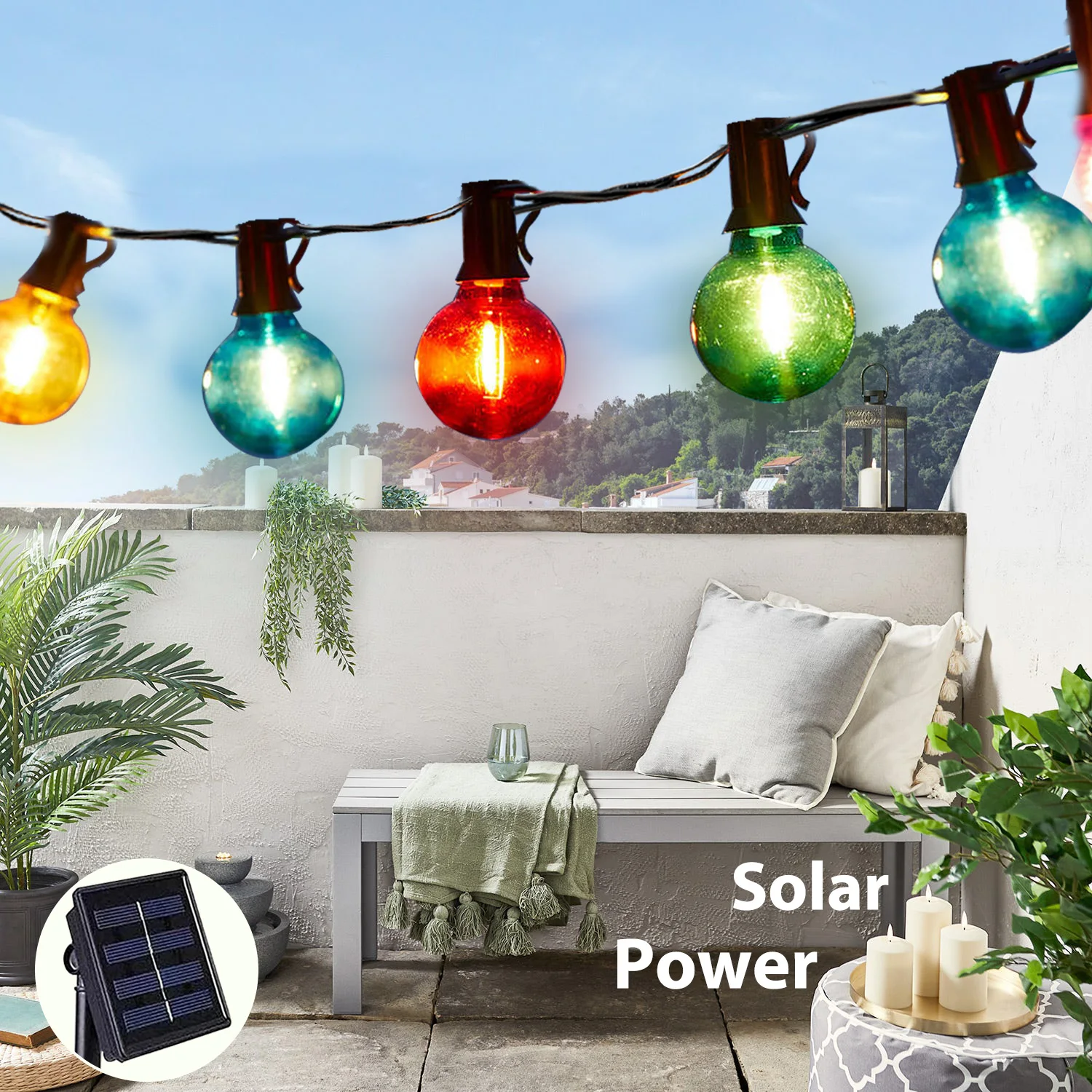 Solar Power G40 Wedding Fairy String Lights Rgb Outdoor Waterproof Garden Party Lighting Street Decoration Per Natale 2024