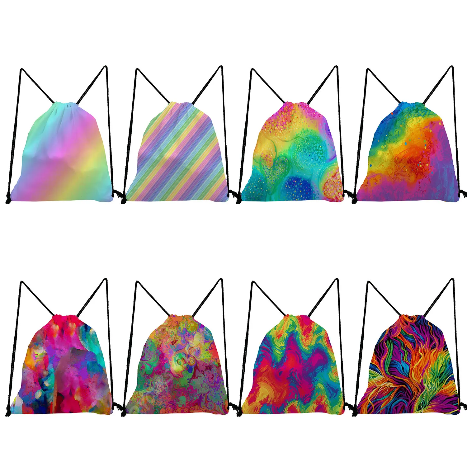 New Trend Colorful Fashion Print Rainbow Colors Art Creativity Shoes Bag Women Notebook Backpacks For Students Drawstring Pocket