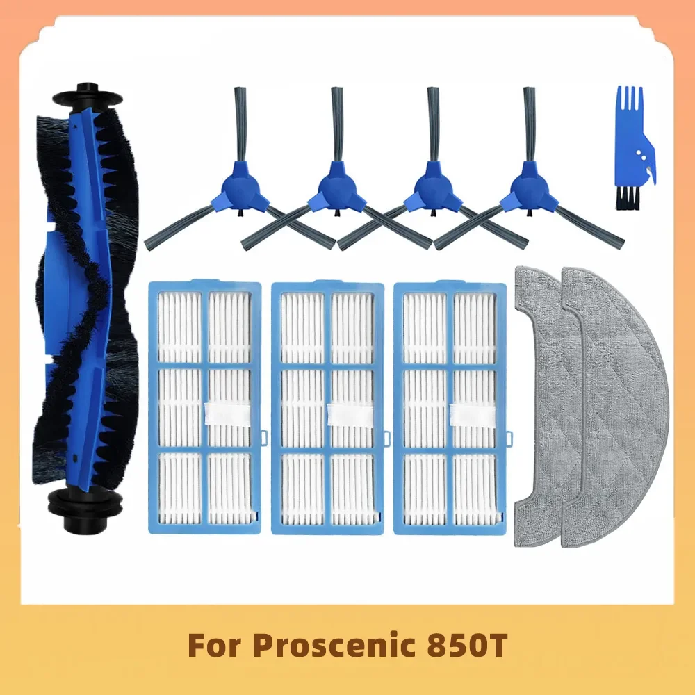Compatible For Proscenic 850T Robotic Vacuum Cleaner Spare Parts Main Roller And Spin Brush Hepa Filter Mop Pad