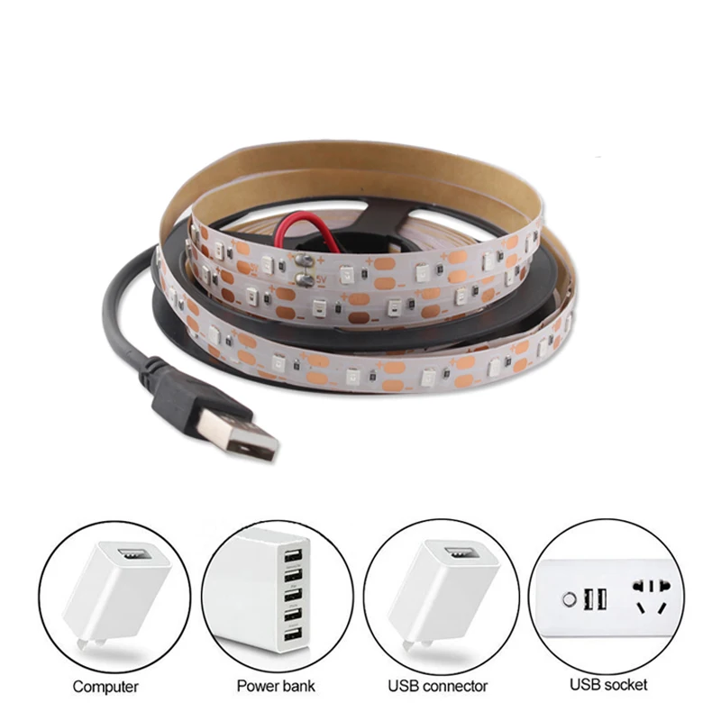 Usb Led Strip Light 5 V 2835 Warm White Cable Tape Diode Usb 5 V Volt Led Strip Light Lamp Tv Pc Retroilluminazione Per Room Home Decor