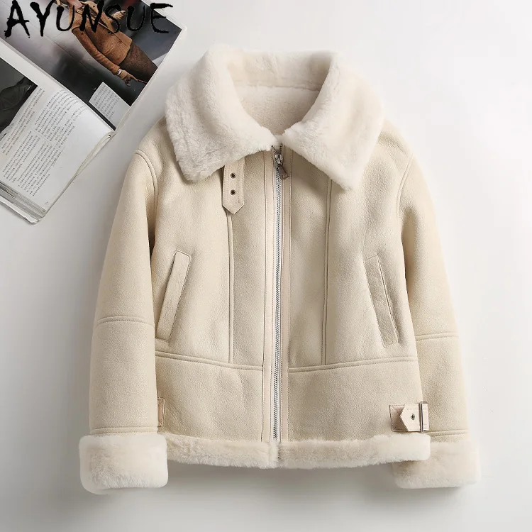 Ayunsue Cappotto In Pelliccia Naturale Abbigliamento Donna Inverno Giacca In Vera Pelle Di Montone Famale Cappotti Bianchi Corti Fourrure Femme Sqq112