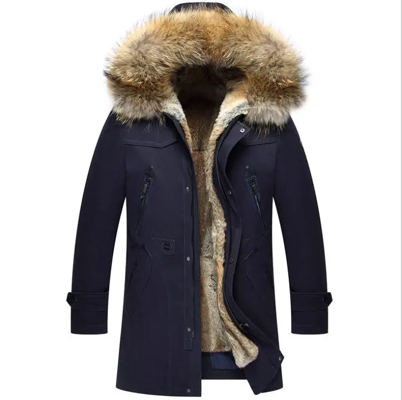 Fashion Design Men Winter Down Parka Cappotti Pelliccia Di Coniglio Con Cappuccio Fourrure Coat Parka Classic Warm Fur Parka Addensato