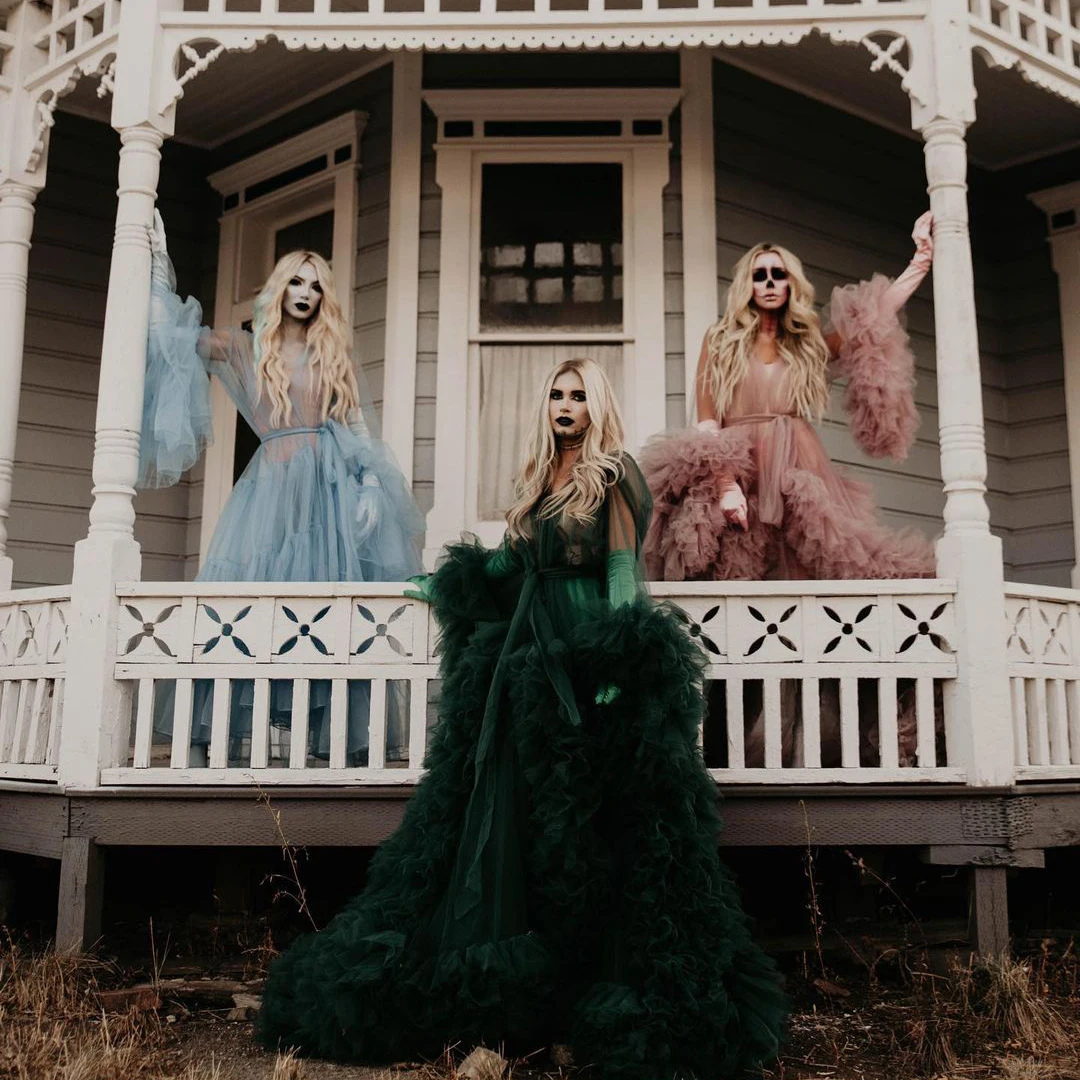 Abiti Classici In Tulle Per Eevning Party Halloween Eve All Saints Day Prom Dresses Ruffles Extra Fluffy Women Vestaglia Formale