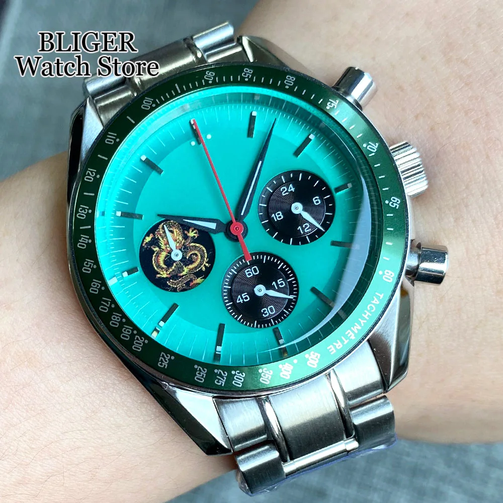 Orologio Al Quarzo Di Lusso Da Uomo Cronografo Da 40Mm Multifunzione Giappone Vk63 Movimento Quadrante Verde Cinturino In Acciaio Inossidabile Montre 