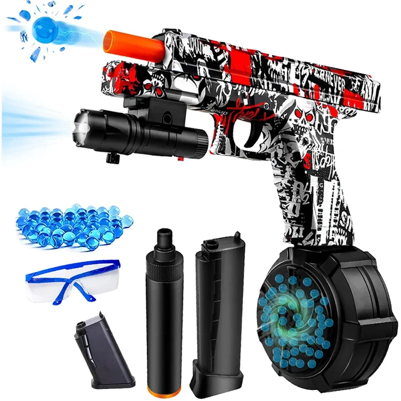 Glock Electric Splatter Gun Gel Ball Toy Pistol Con 10000 Eco-Friendly Water Beads Occhiali Outdoor Cs Game Kids Toys