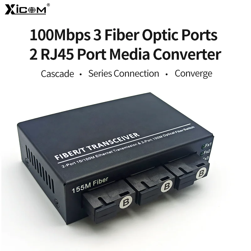 1 Pz 20Km 10/100M Fibra Ottica Switch Media Converter 3 Fibra 2 Rj45 Simplex Ethernet Switch Ricetrasmettitore In Fibra Single Mode