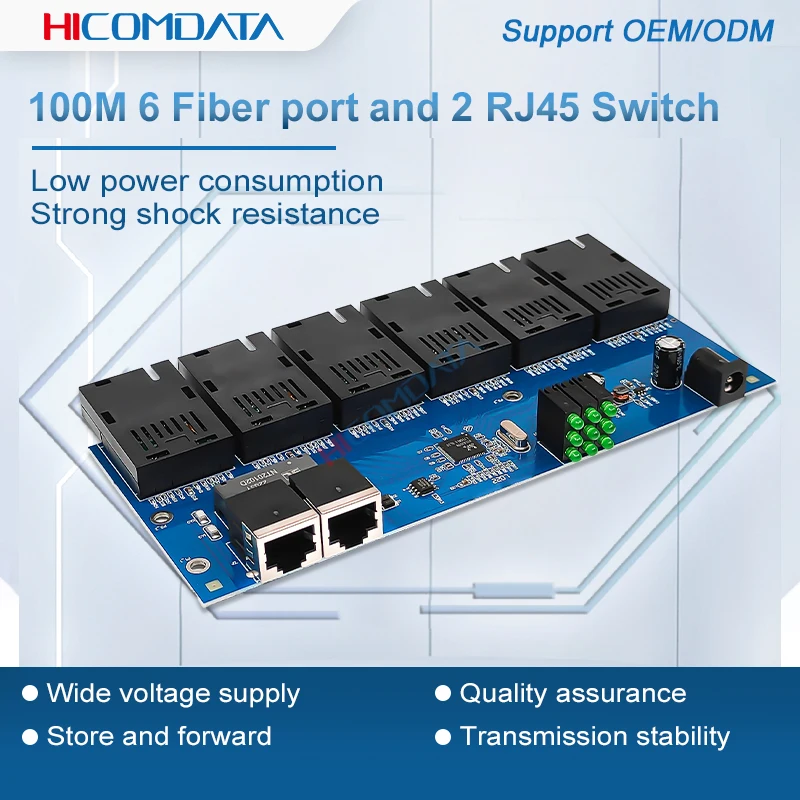 100M 6 Fibra 2 Rj45 Sc 10M/100M Fibra Media Ethernet Switch Converter Fast Switch Ethernet Ottico Sm 40Km Porta Pcba
