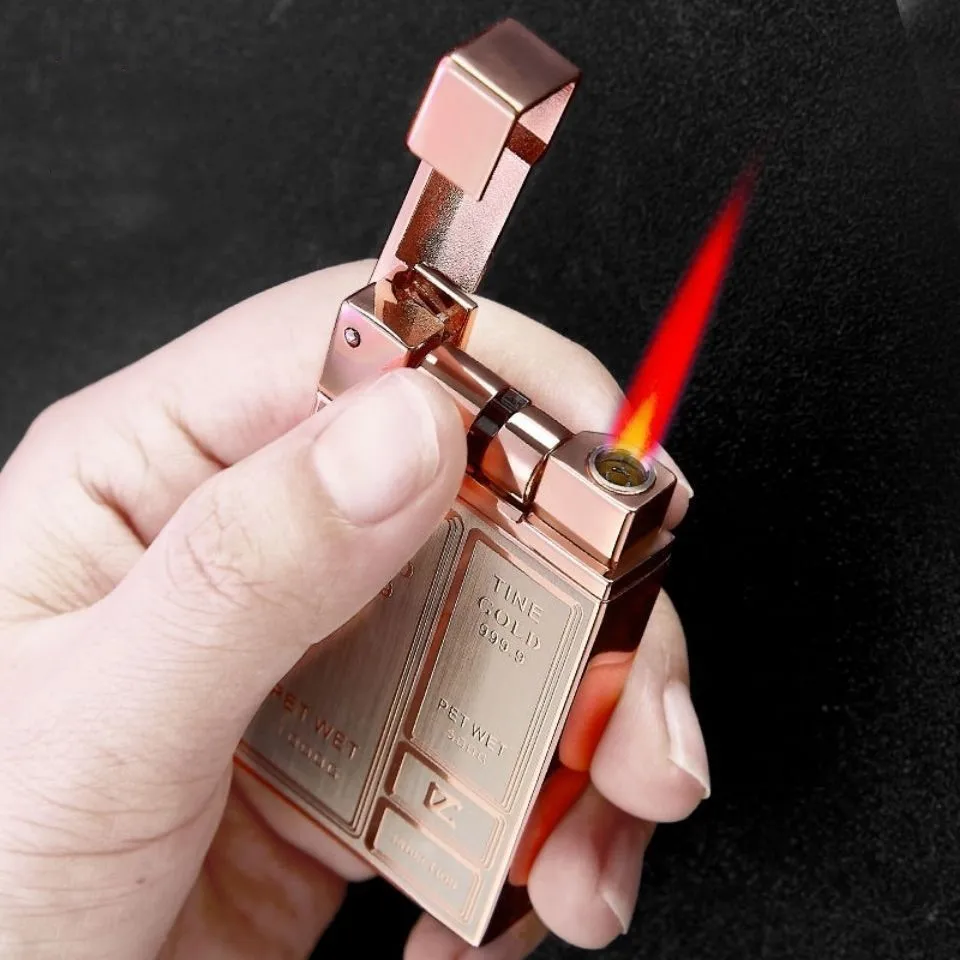 Gear Roller Touch Electronic Induction Metal Outdoor Windproof Butano Gas Lighter Turbo Torch Jet Red Flame Accendino Elettrico