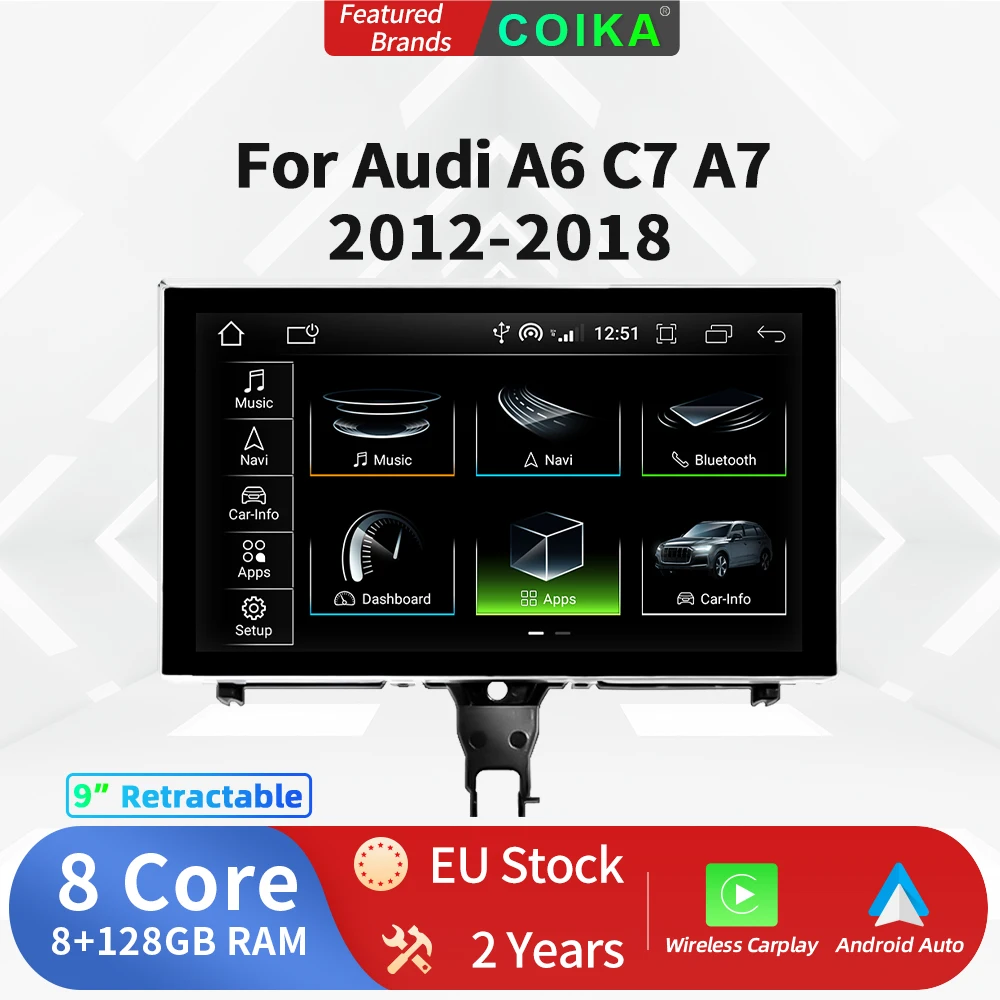 Lettore Multimediale Per Auto Di Navigazione Gps Da 9 Pollici Per Audi A6 C7 A7 2012-2018 Wireless Carplay Sim Bt