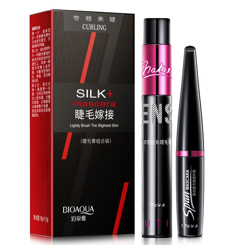 Bioaqua Brand Black Silk Fiber Mascara Makeup Set Extension Ciglia Allungamento Volume 4D Mascara Cosmetici Impermeabili 2 Pz/Lotto