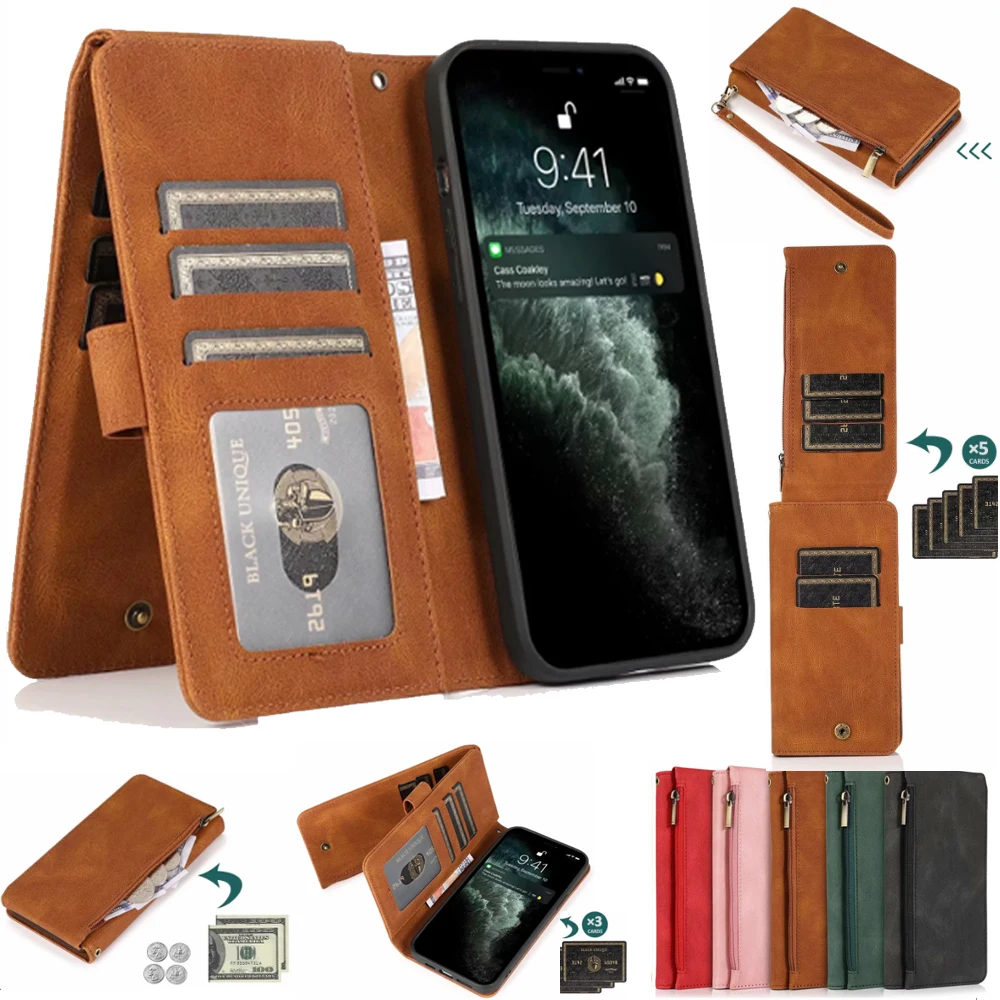 Per Xiaomi Mi 11/Mi 11I/Mi 11 Lite/Mi 11 Ultra/Mi 11 Pro Custodia Ultra Sottile Con Cerniera Portafoglio 8 Carte Custodia Magnetica In Pelle