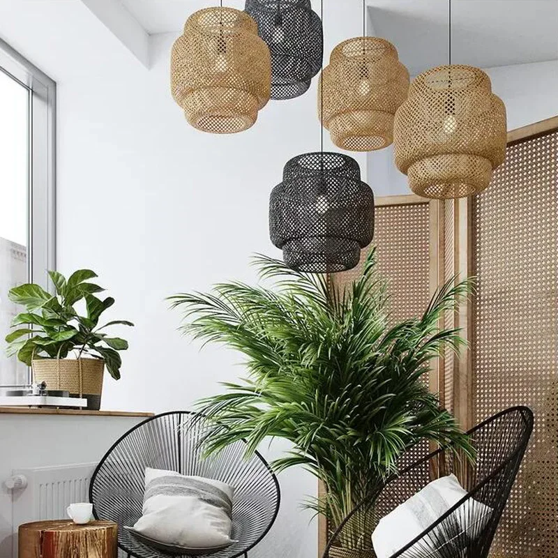 Sud-Est Asiatico Bamboohand Woven Bamboo Art Chandelier Dining Rroom Bamboo Lantern Chandelier Camera Da Letto Dining Roomlamps Estetica
