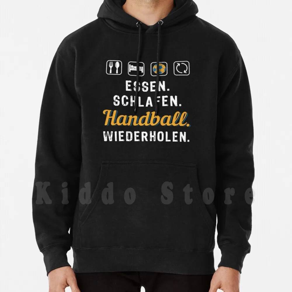 Leidenschaft Handball Felpa Con Cappuccio Manica Lunga Essen Schlafen Handball Wiederholen Sport Handballer Freizeit